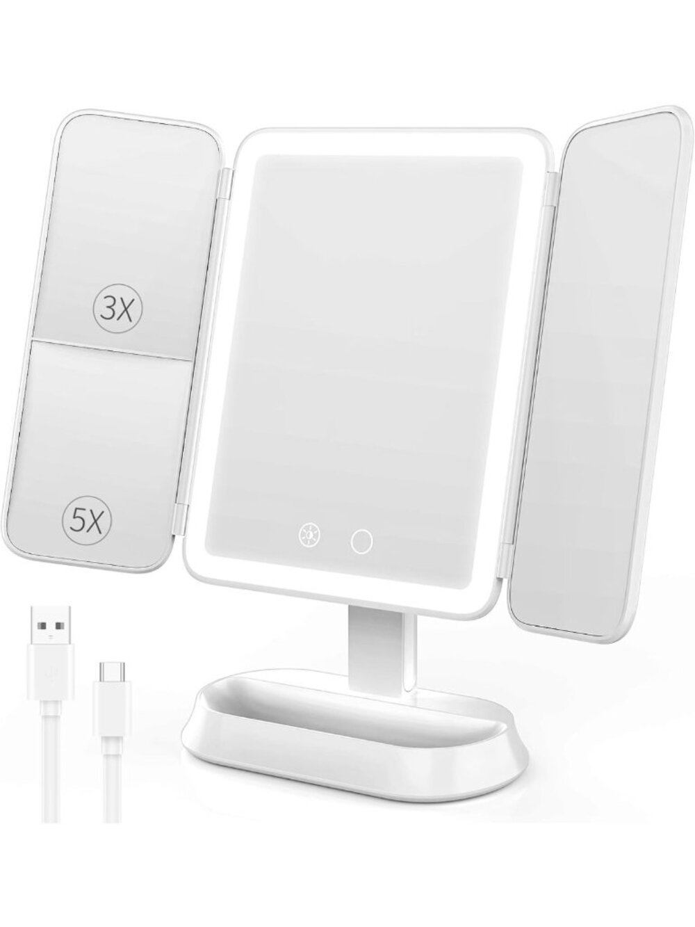 Trifold Lighted Makeup Mirror with 3X/5X Magnification for Flawless Beauty
